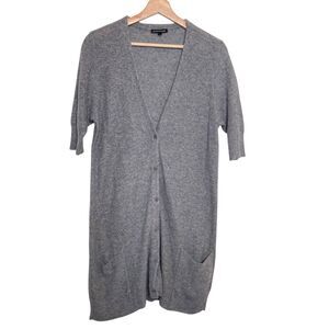 EILEEN FISHER Cardigan M Tunic Wool Cashmere Button Front Elbow Sleeve Gray